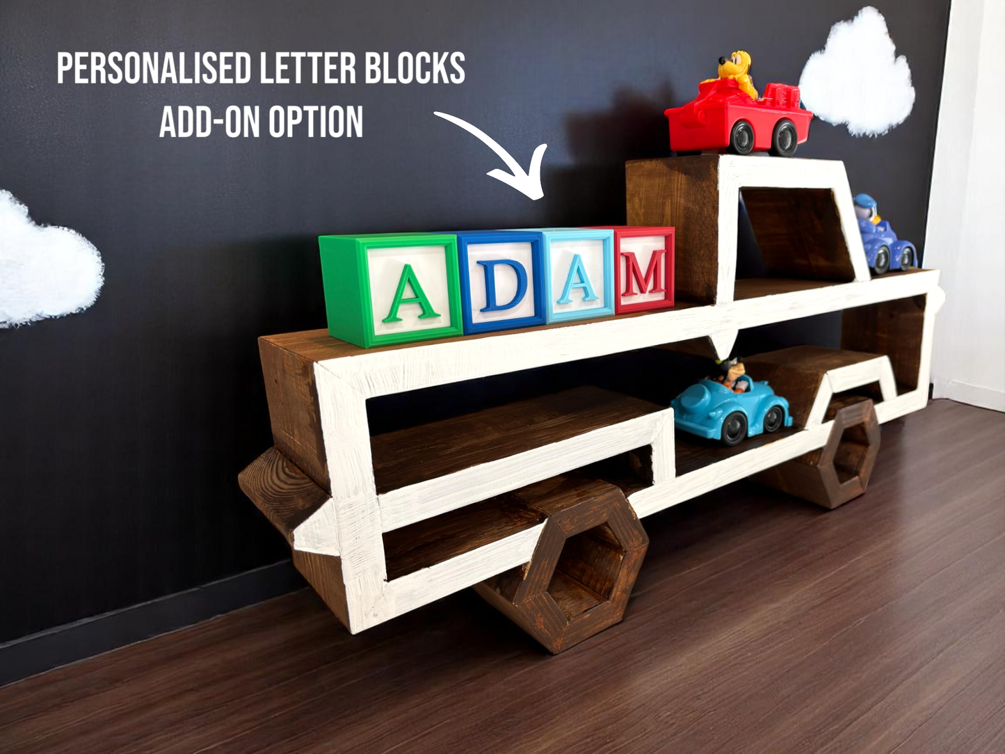 Wooden Geometric Truck Wall Shelf