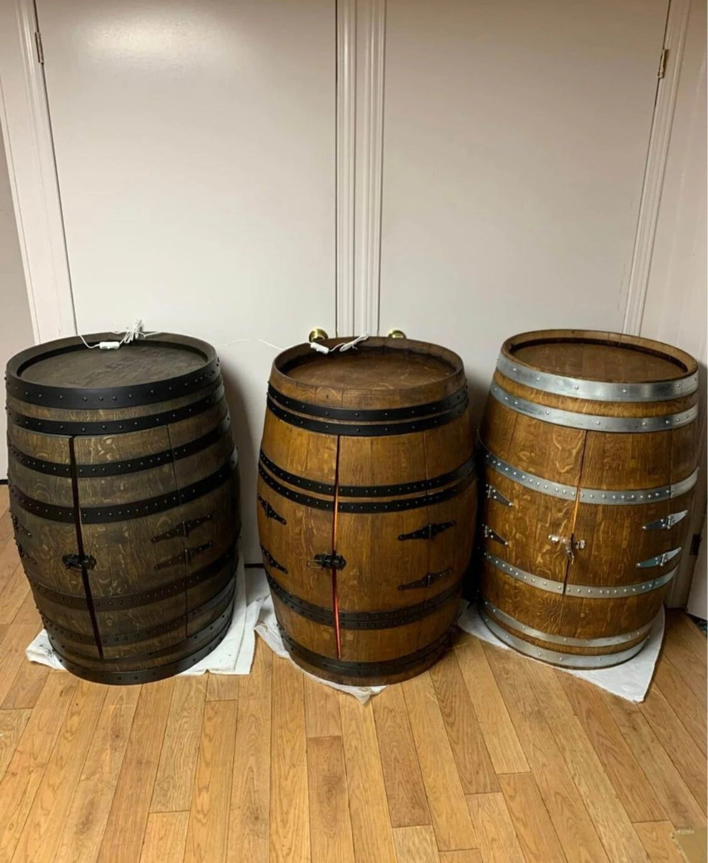 Authentic Whiskey Aged Barrel Cabinet w/ LED lights | Available Half/Full Cabinet Handcrafted from Real Whiskey Barrel