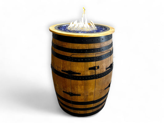 Whiskey Wine Barrel Fire Pit | Fire Glass INCLUDED |Gas Outdoor Fire Place | Patio Heater |Patio outdoor Decor | Barrel table liquor cabinet
