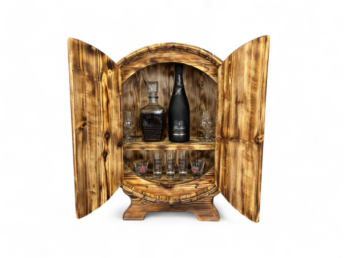 Hand-Made Wine Whiskey Barrel liquor stand | display bar tabletop | bourbon barrel cabinet | Liquor Rack | Alcohol Display | Wine Shelf