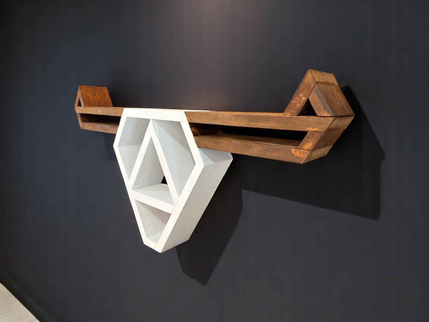 Wooden Geometric Bull Head Wall Shelf