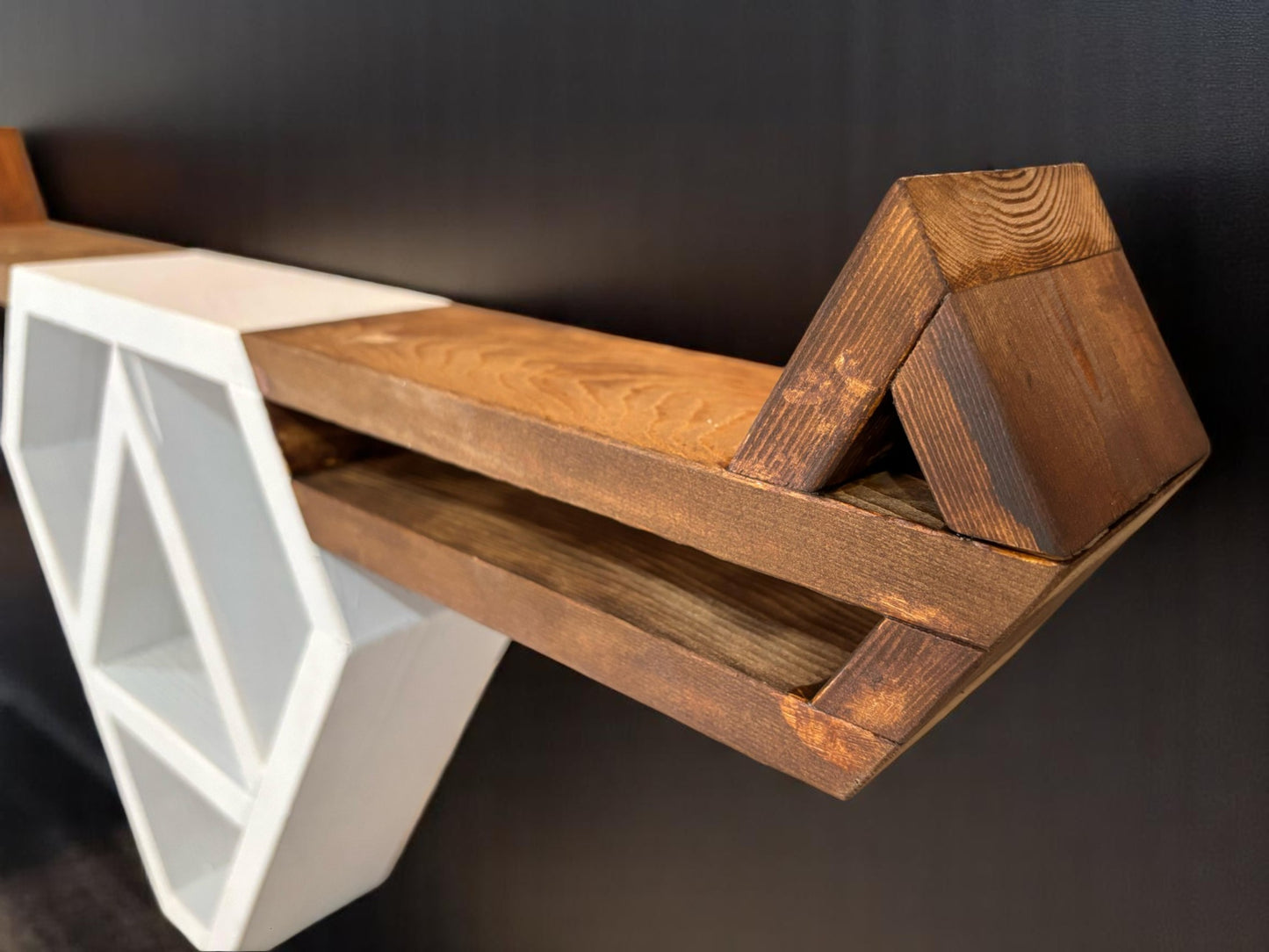 Wooden Geometric Bull Head Wall Shelf