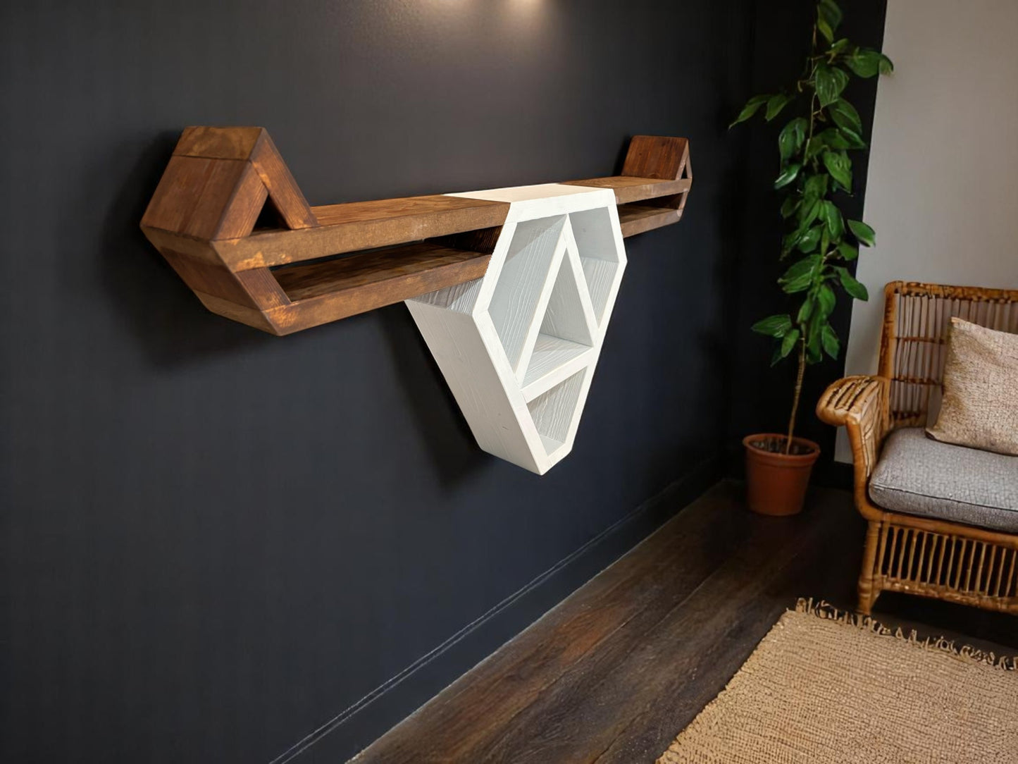 Wooden Geometric Bull Head Wall Shelf