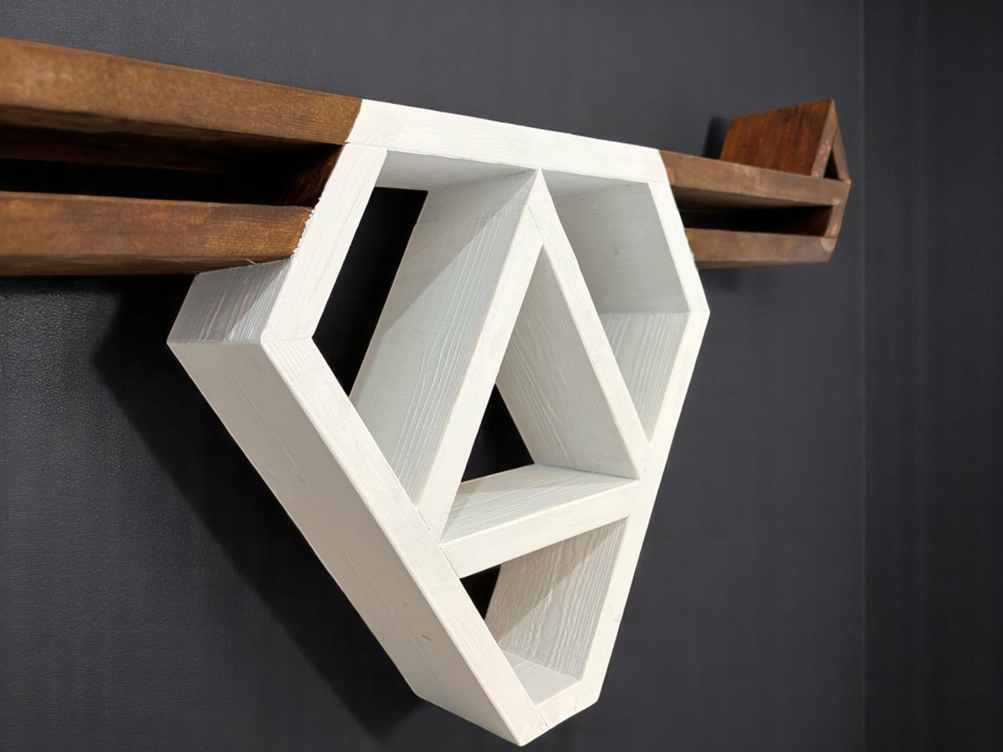 Wooden Geometric Bull Head Wall Shelf