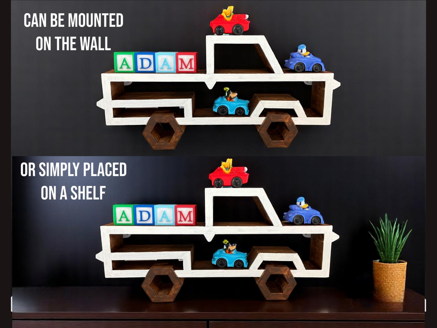 Wooden Geometric Truck Wall Shelf