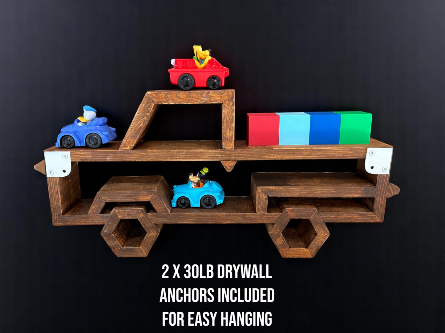 Wooden Geometric Truck Wall Shelf