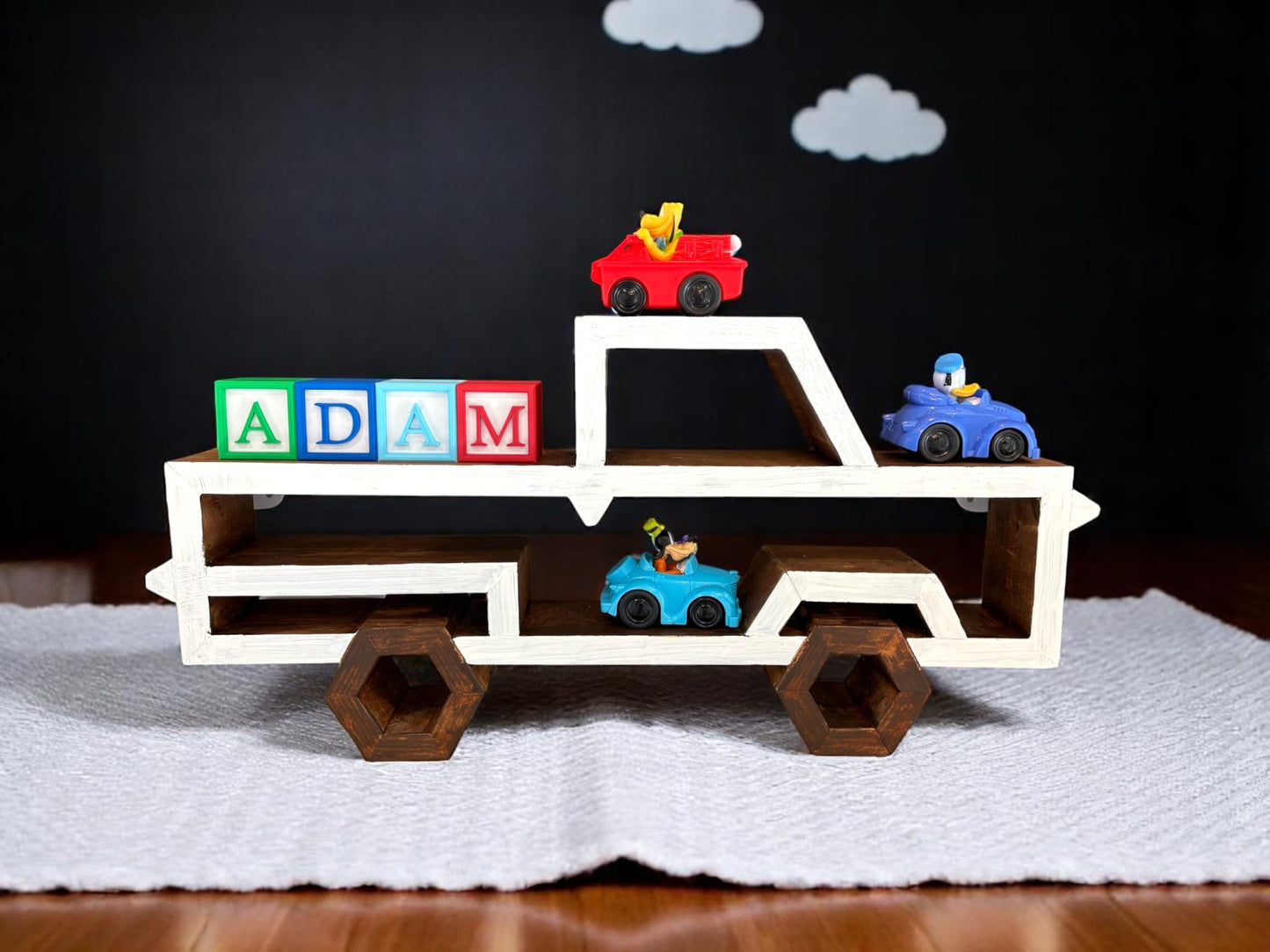 Wooden Geometric Truck Wall Shelf