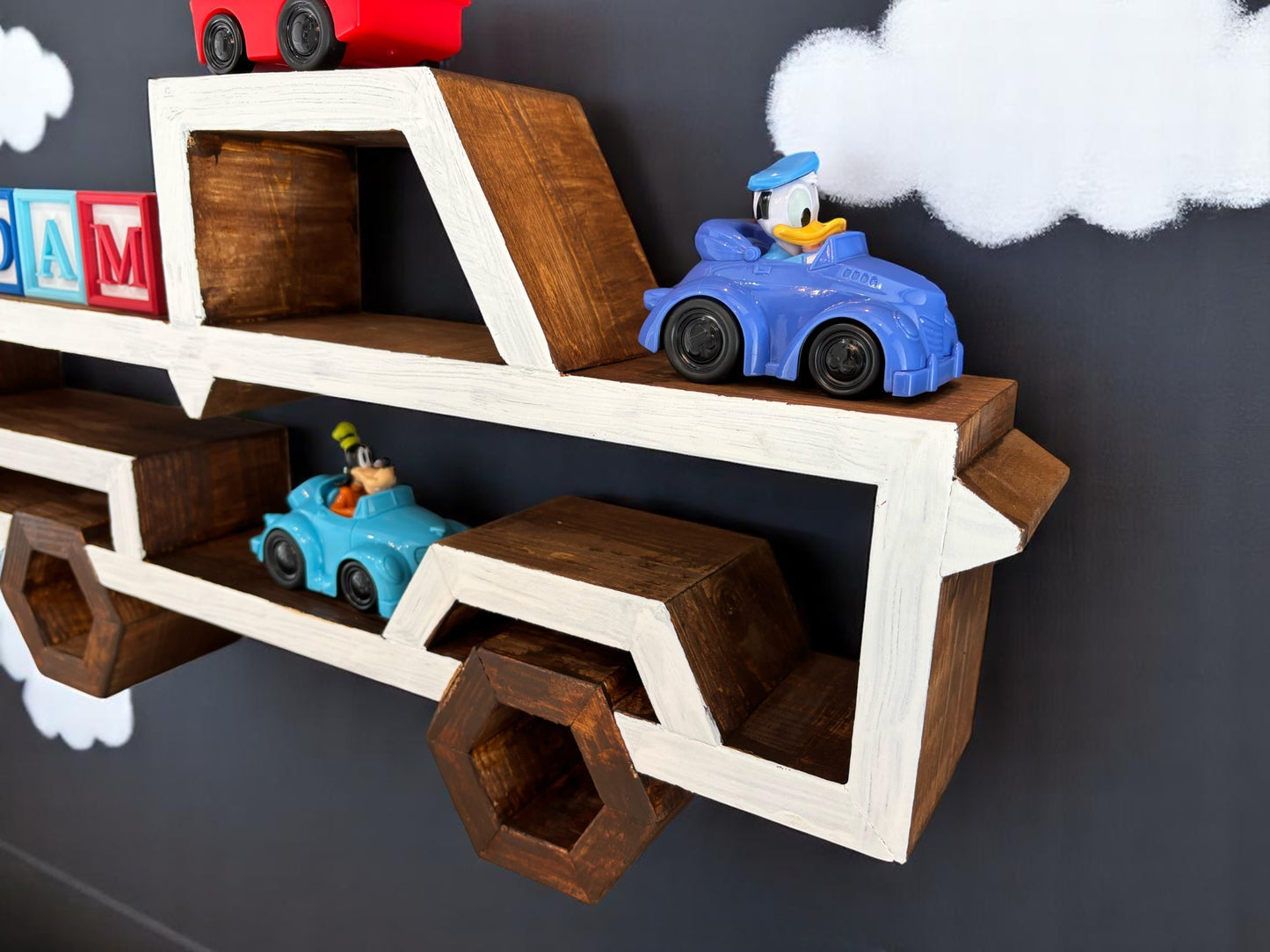 Wooden Geometric Truck Wall Shelf