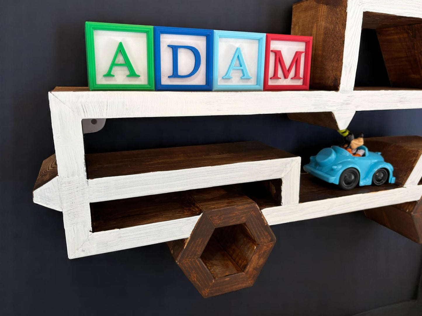 Wooden Geometric Truck Wall Shelf