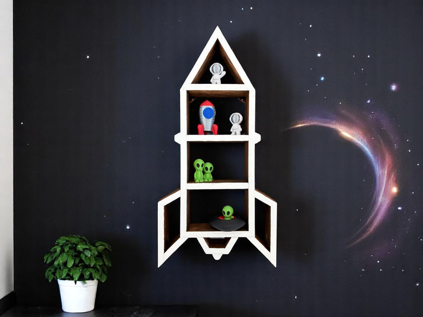 Spaceship Wooden Hand Made Wall Shelf