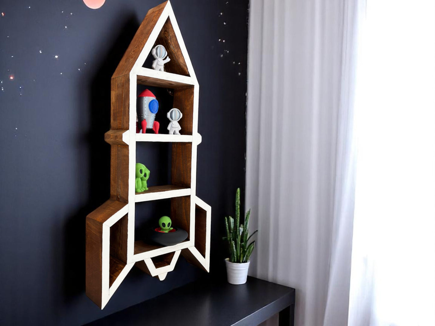 Spaceship Wooden Hand Made Wall Shelf