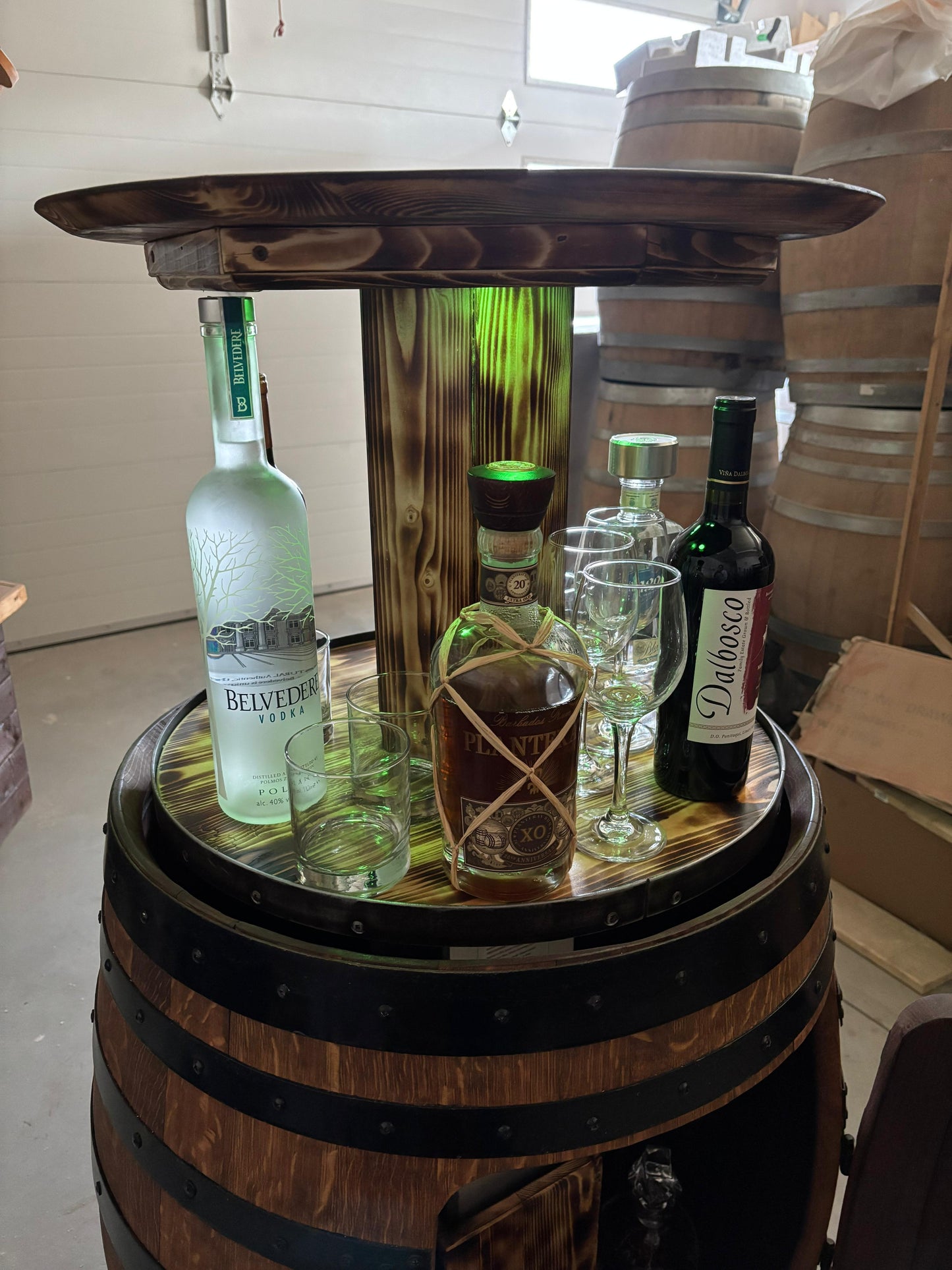 Automatic Authentic Whiskey Aged Barrel Cabinet w/ LED lights | Handcrafted from Real Whiskey Barrel