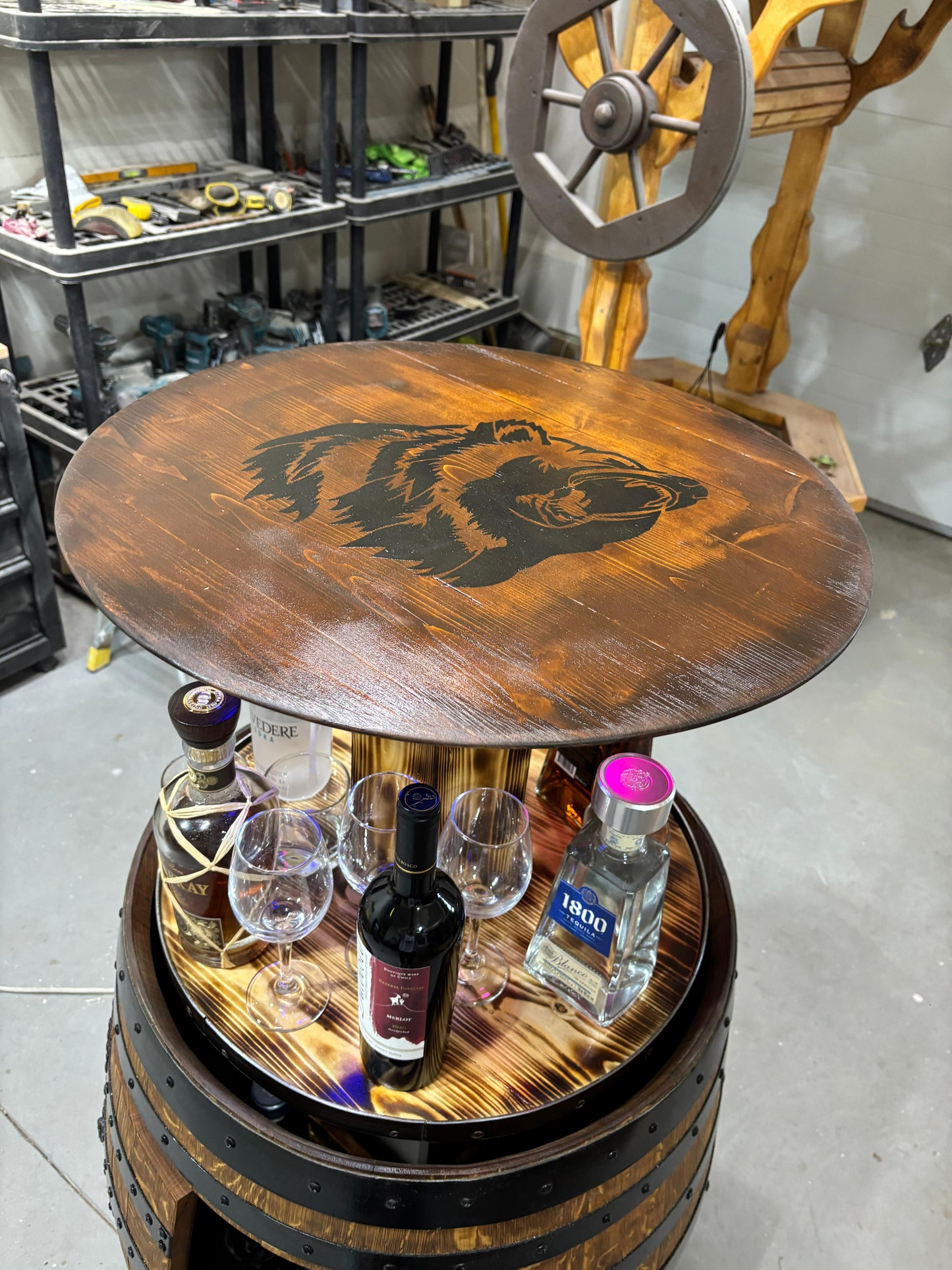 Automatic Authentic Whiskey Aged Barrel Cabinet w/ LED lights | Handcrafted from Real Whiskey Barrel