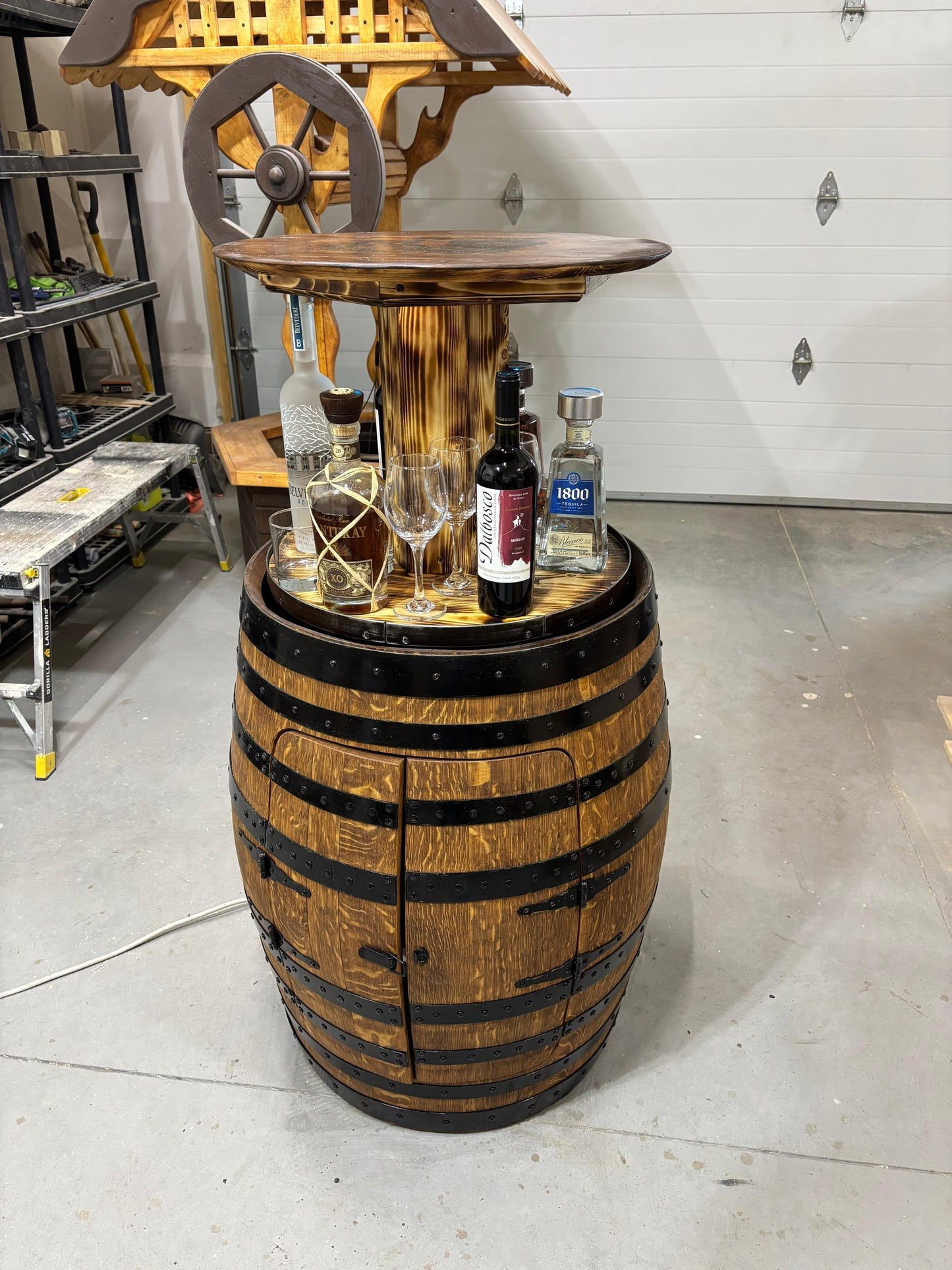 Automatic Authentic Whiskey Aged Barrel Cabinet w/ LED lights | Handcrafted from Real Whiskey Barrel