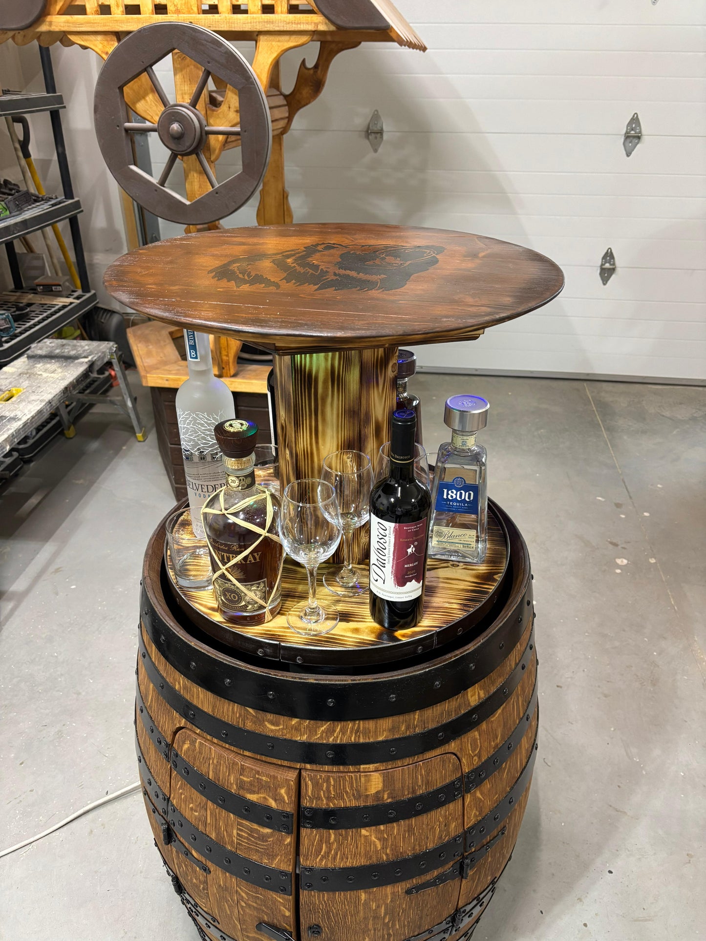 Automatic Authentic Whiskey Aged Barrel Cabinet w/ LED lights | Handcrafted from Real Whiskey Barrel