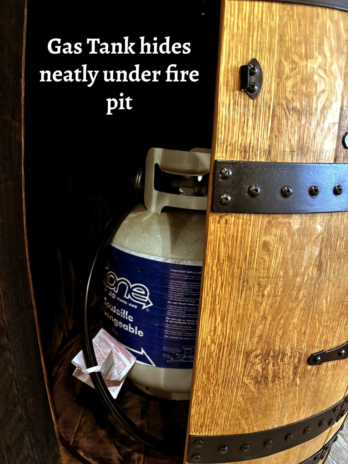 Whiskey Wine Barrel Fire Pit | Fire Glass INCLUDED |Gas Outdoor Fire Place | Patio Heater |Patio outdoor Decor | Barrel table liquor cabinet