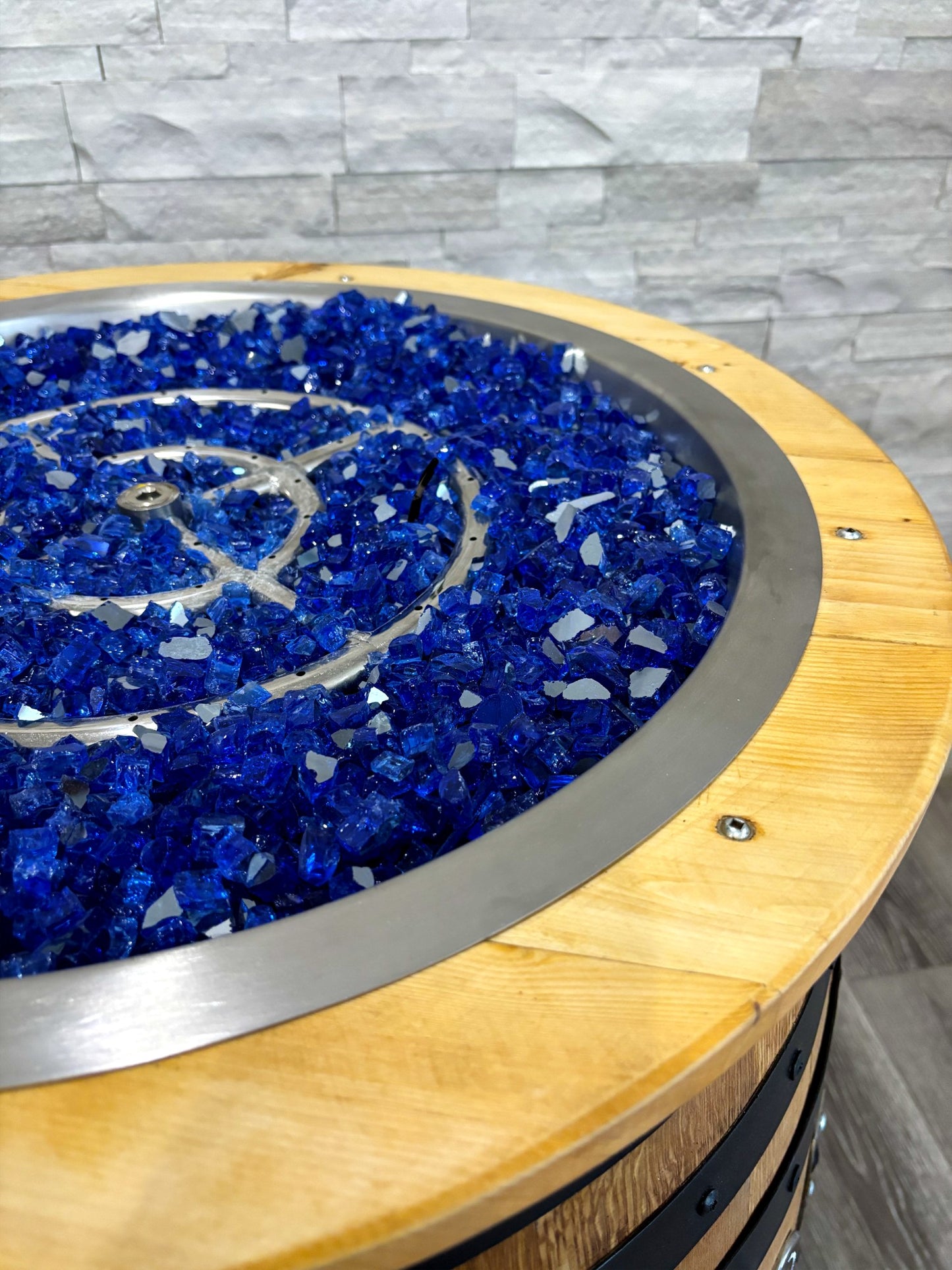 Whiskey Wine Barrel Fire Pit | Fire Glass INCLUDED |Gas Outdoor Fire Place | Patio Heater |Patio outdoor Decor | Barrel table liquor cabinet