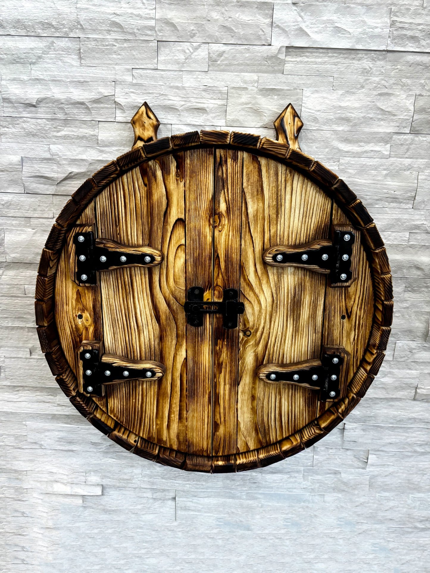 Hand-Made Wine Whiskey Barrel liquor cabinet | wall display bar shelf | bourbon barrel cabinet | Liquor Rack | Alcohol Display | Wine Shelf