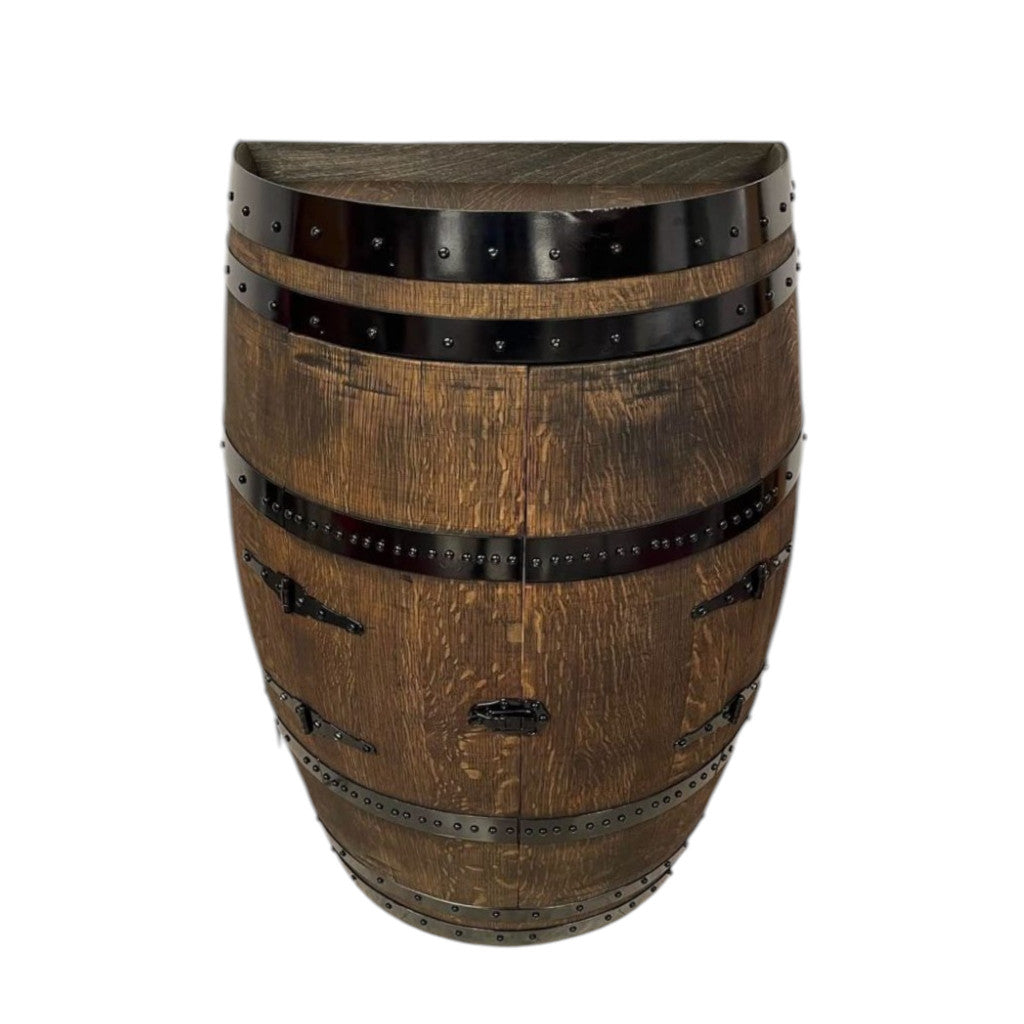 Hand-Made Authentic Liquor Barrel Display Cabinet, Handcrafted from Real Wine Whiskey Bourbon Barrel, Comes with LED Lights
