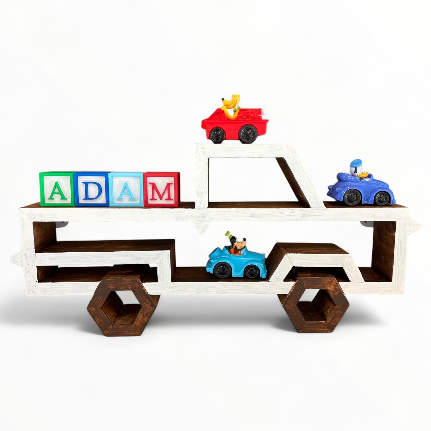 Wooden Geometric Truck Wall Shelf