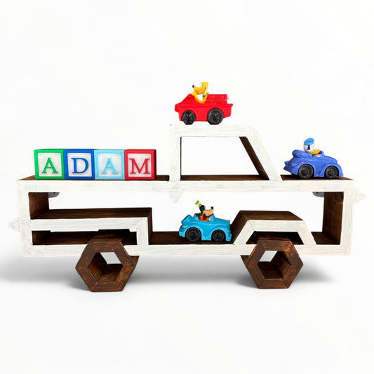 Wooden Geometric Truck Wall Shelf
